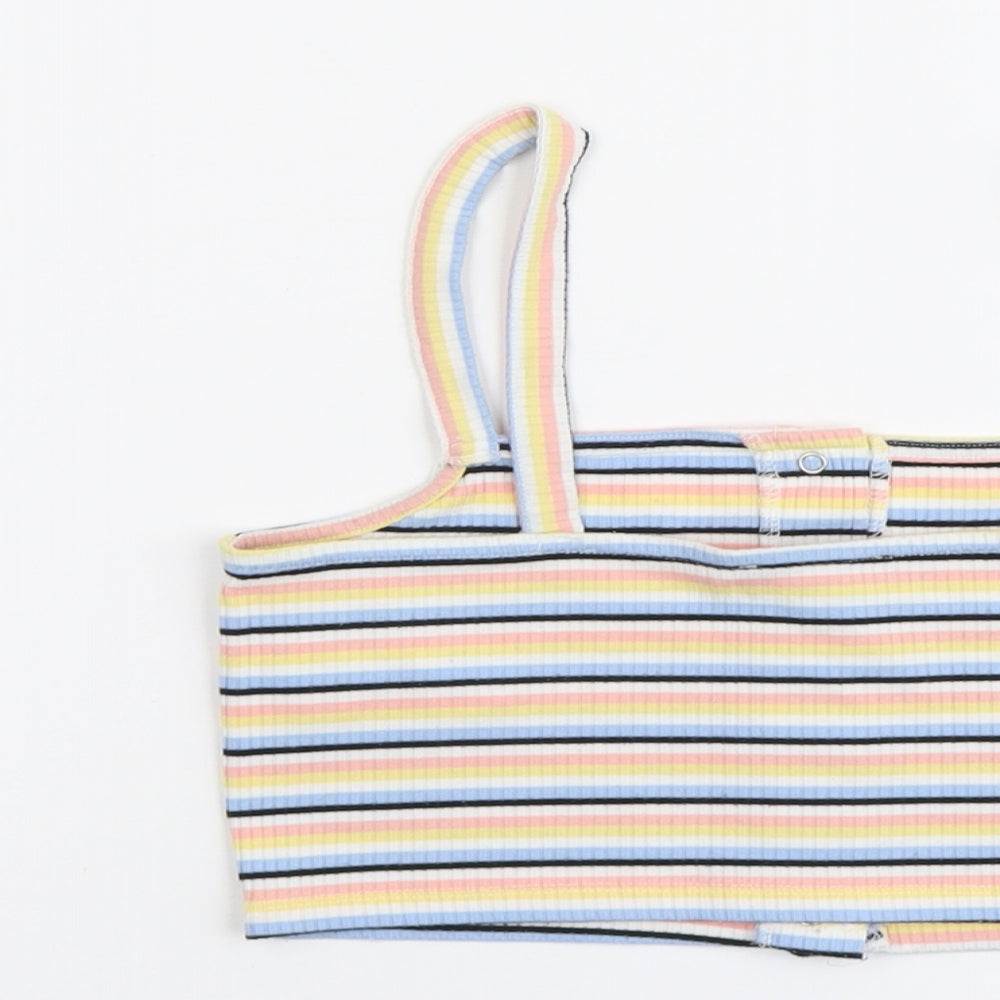 New Look Womens Multicoloured Striped Polyester Cropped Tank Size 14 Square Neck