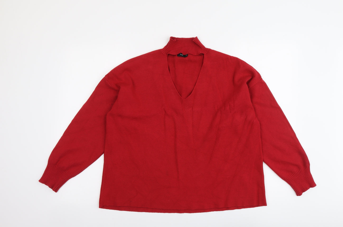 F&F Womens Red Mock Neck Viscose Pullover Jumper Size 14 - Cut Out Detail