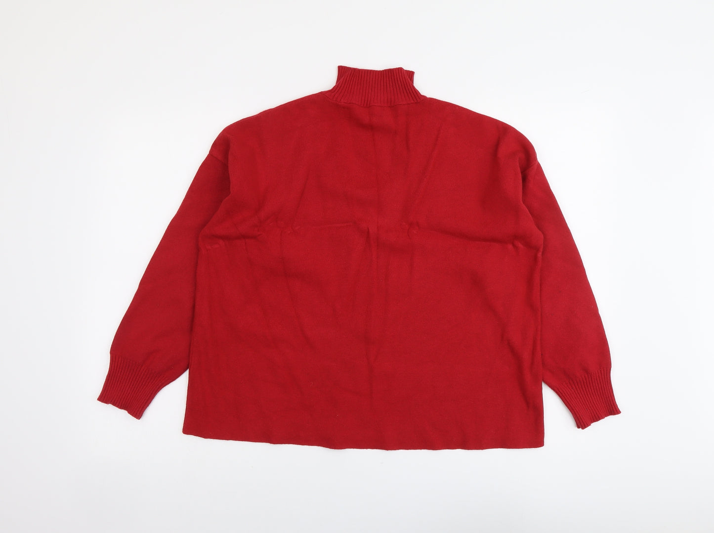 F&F Womens Red Mock Neck Viscose Pullover Jumper Size 14 - Cut Out Detail