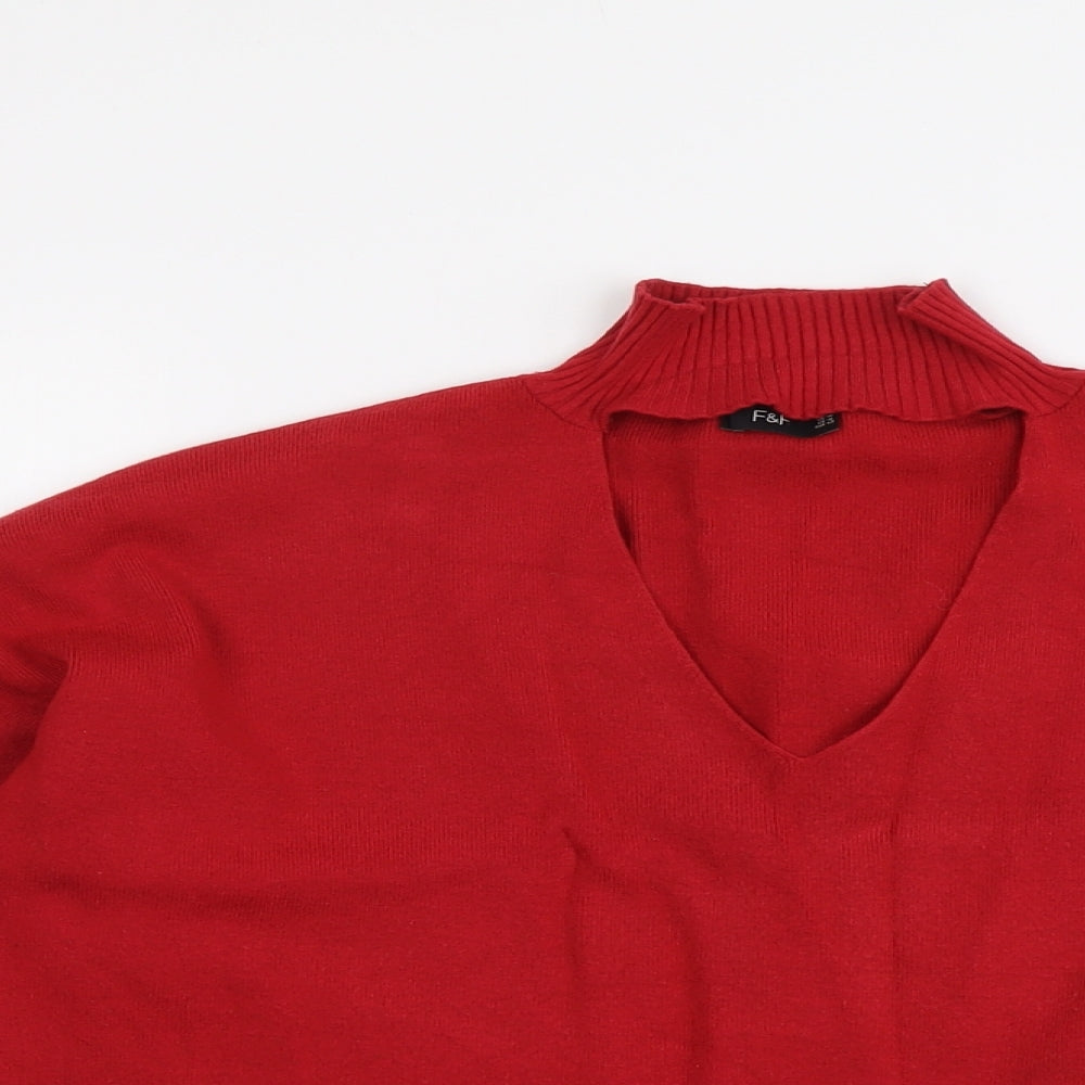 F&F Womens Red Mock Neck Viscose Pullover Jumper Size 14 - Cut Out Detail