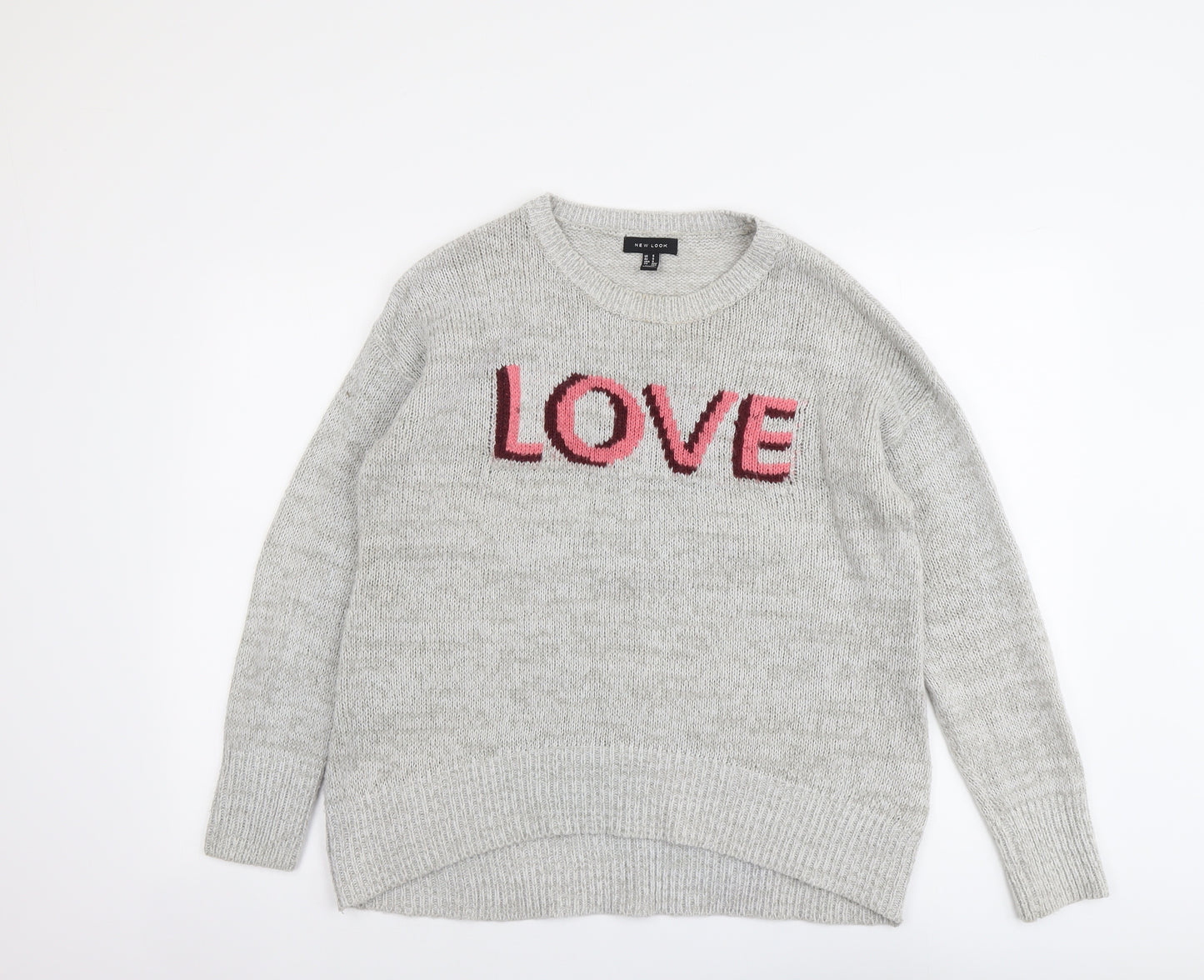 New Look Womens Grey Boat Neck Acrylic Pullover Jumper Size S - Love