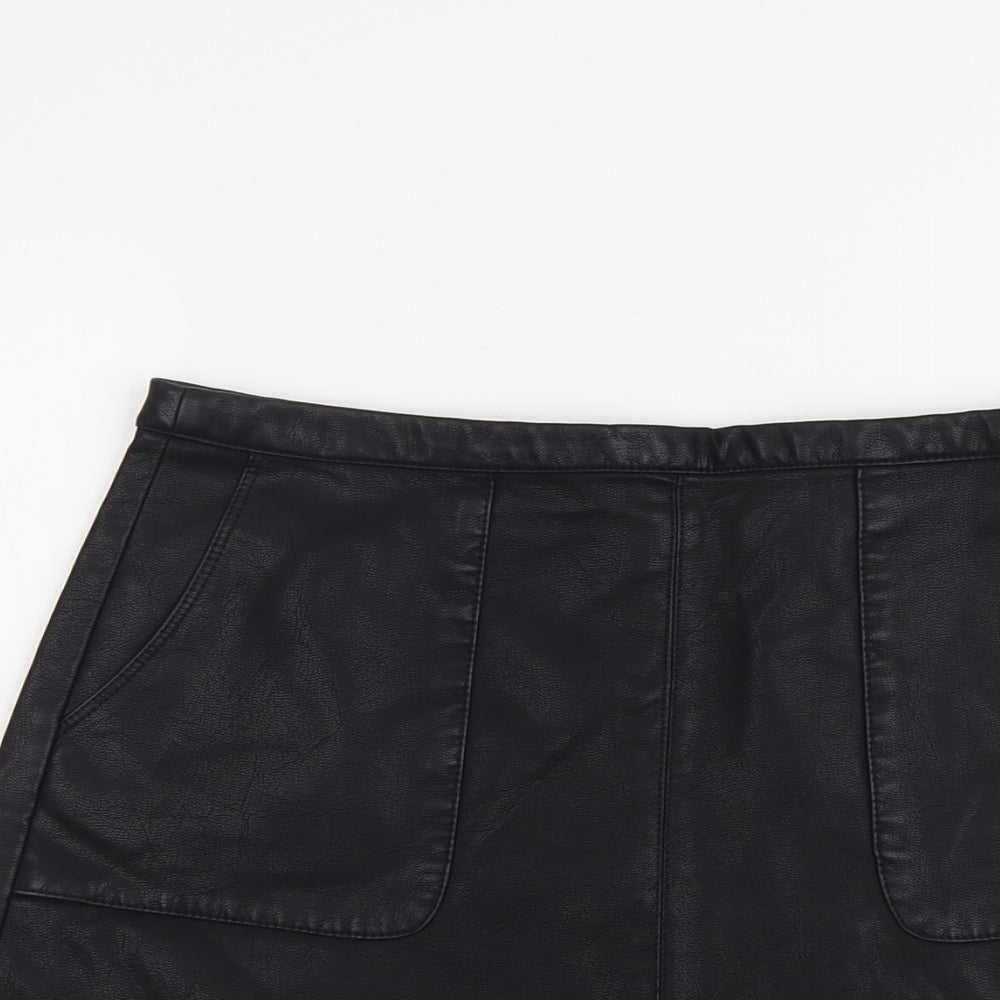 New Look Womens Black Polyurethane Mini Skirt Size 12 Zip