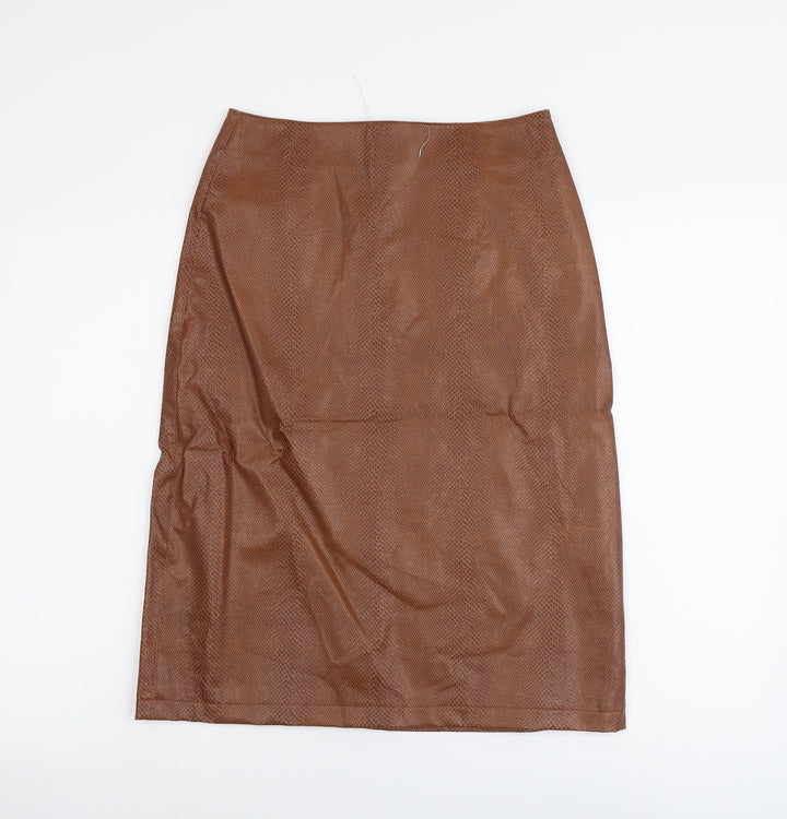Pure Originals Womens Brown Animal Print Polyurethane A-Line Skirt Size 10 Zip - Snake Print