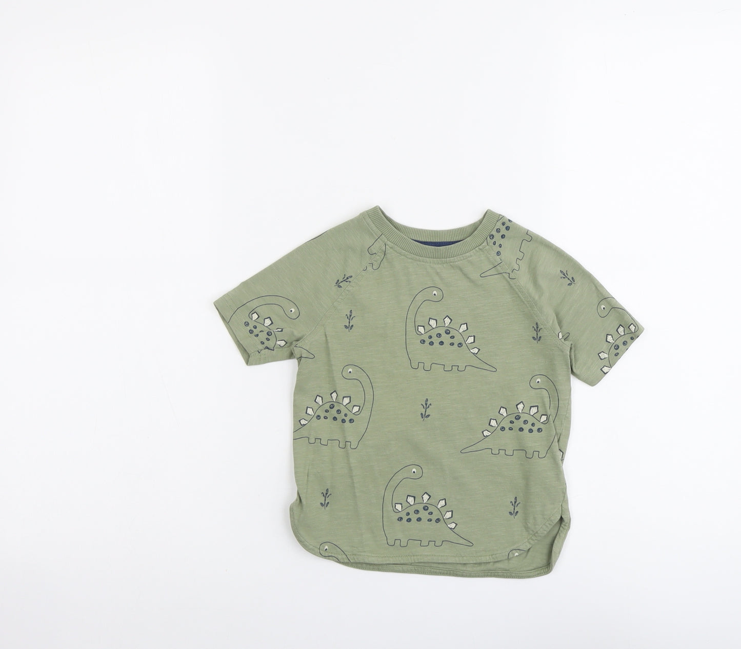 George Boys Green Geometric Cotton Basic T-Shirt Size 2-3 Years Round Neck Pullover - Dinosaur