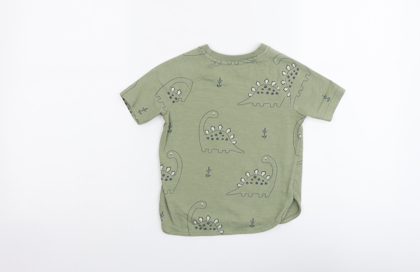George Boys Green Geometric Cotton Basic T-Shirt Size 2-3 Years Round Neck Pullover - Dinosaur