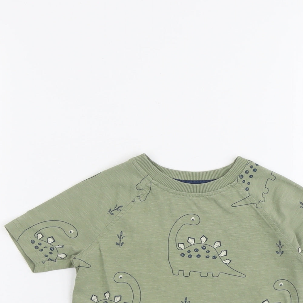 George Boys Green Geometric Cotton Basic T-Shirt Size 2-3 Years Round Neck Pullover - Dinosaur