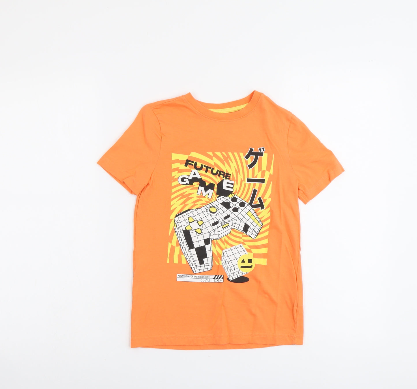 F&F Boys Orange Cotton Basic T-Shirt Size 6-7 Years Round Neck Pullover - Future Game