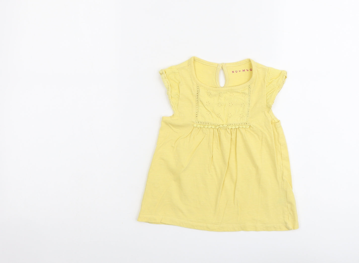 Nutmeg Girls Yellow Cotton Basic Blouse Size 3-4 Years Round Neck Button