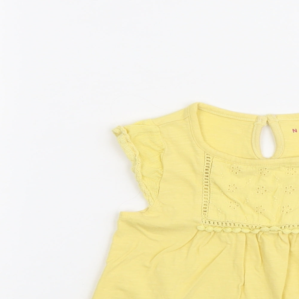 Nutmeg Girls Yellow Cotton Basic Blouse Size 3-4 Years Round Neck Button