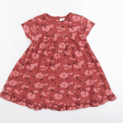 NEXT Girls Pink Floral Cotton A-Line Size 2 Years Round Neck Button