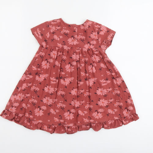 NEXT Girls Pink Floral Cotton A-Line Size 2 Years Round Neck Button