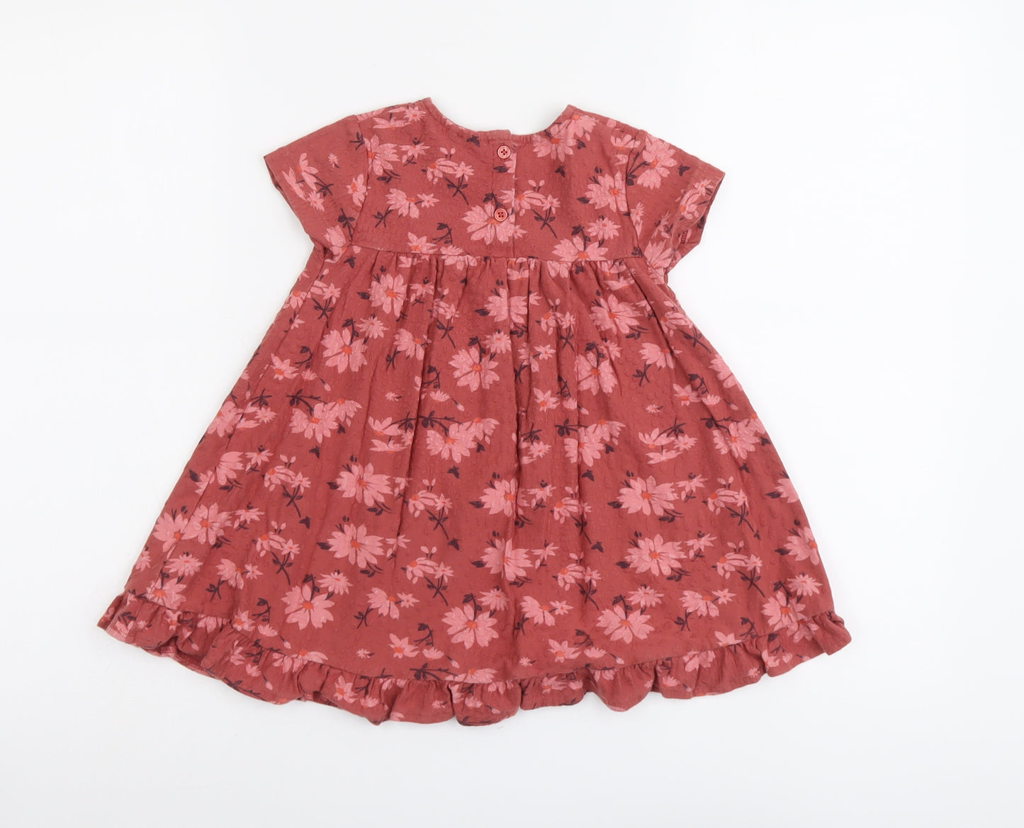 NEXT Girls Pink Floral Cotton A-Line Size 2 Years Round Neck Button