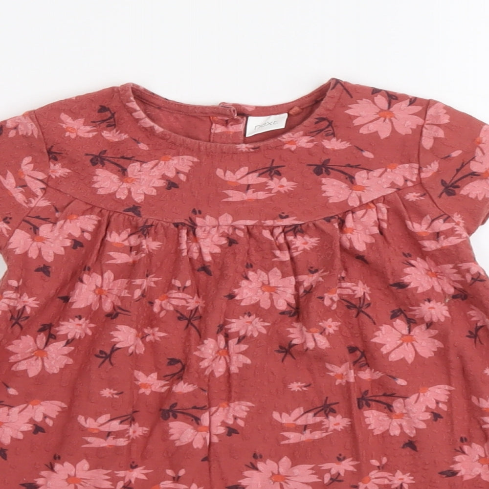 NEXT Girls Pink Floral Cotton A-Line Size 2 Years Round Neck Button