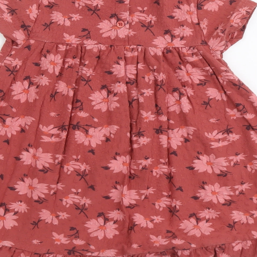 NEXT Girls Pink Floral Cotton A-Line Size 2 Years Round Neck Button