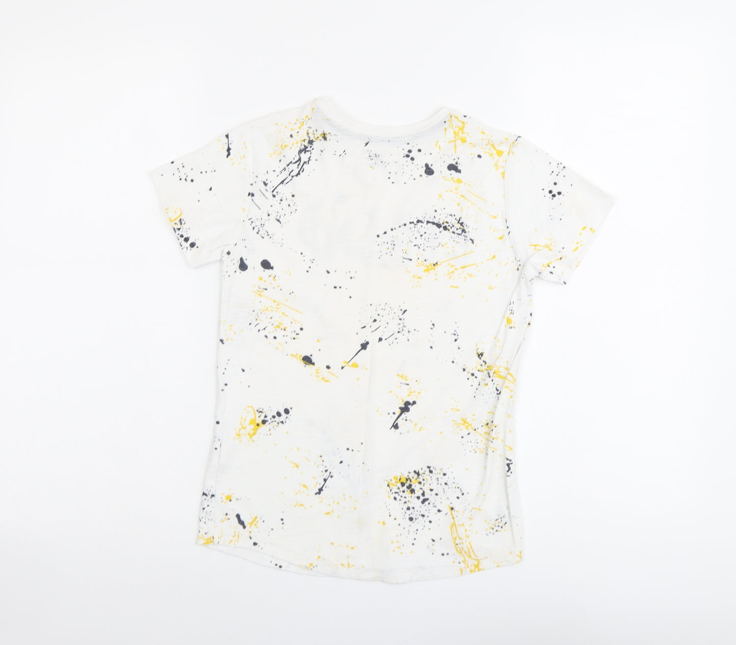 Primark Boys White Geometric Cotton Basic T-Shirt Size 8-9 Years Round Neck Pullover - Legend