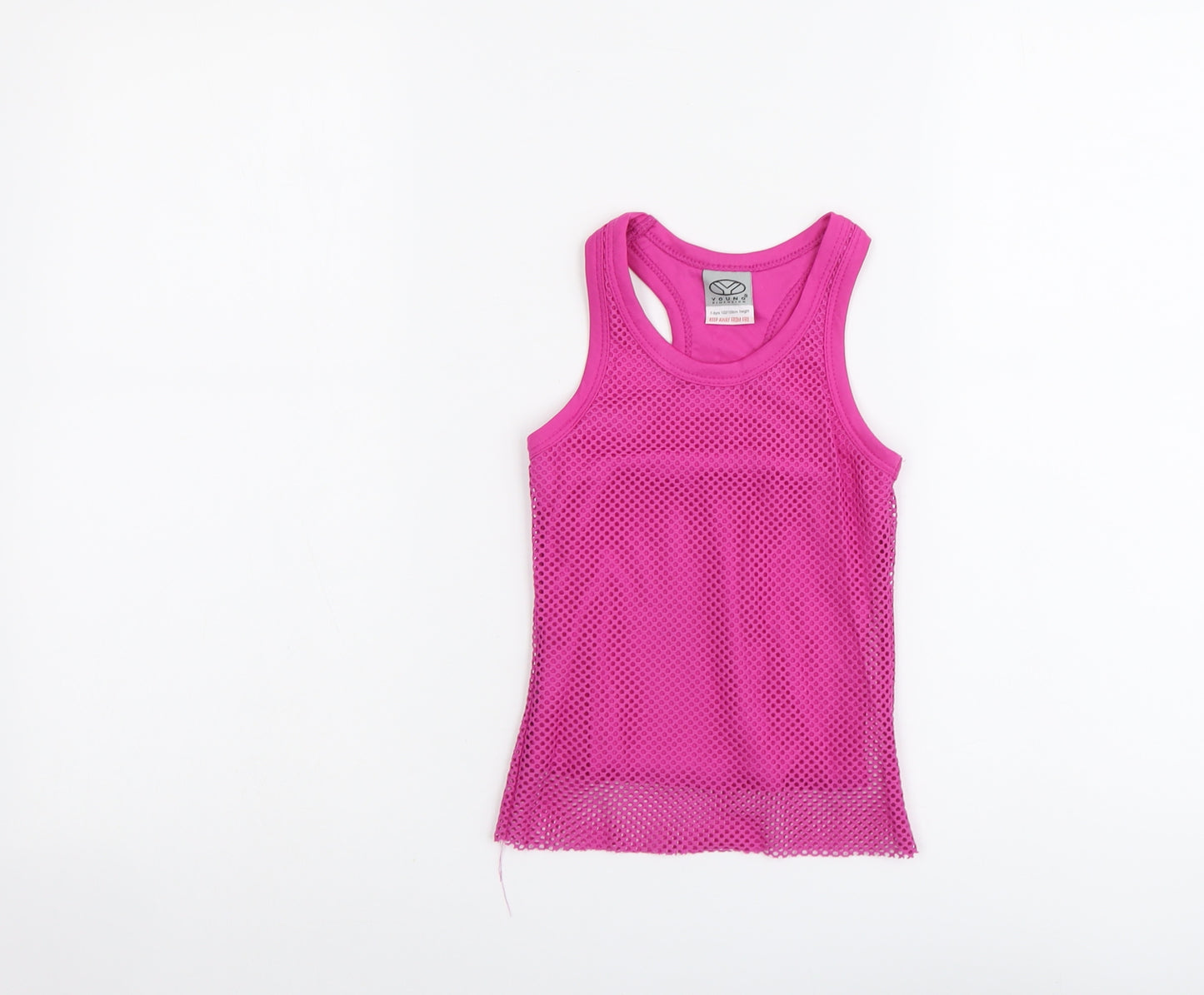 Young Dimension Girls Pink Polyester Basic Tank Size 7-8 Years Round Neck Pullover