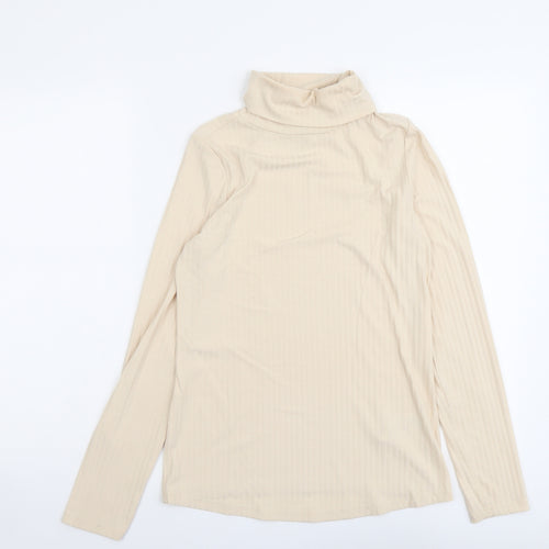 New Look Womens Beige Polyester Basic T-Shirt Size 12 Roll Neck