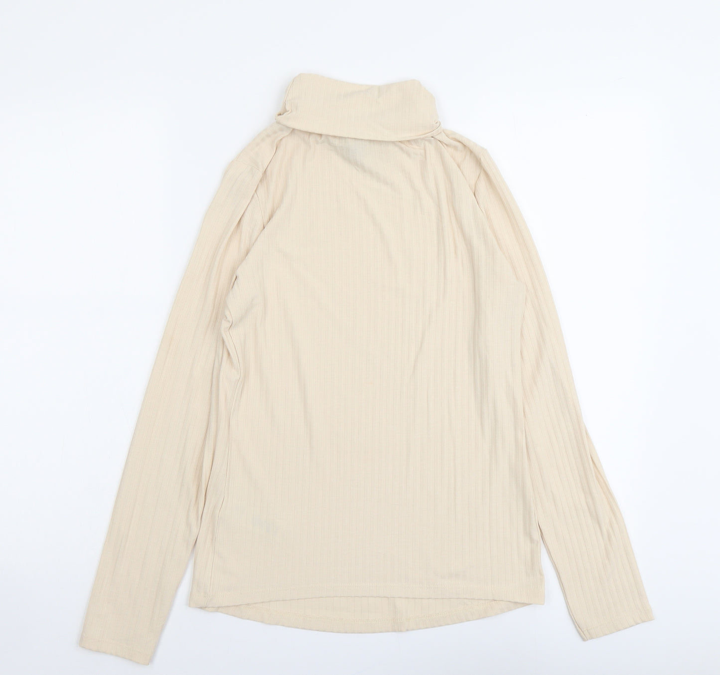 New Look Womens Beige Polyester Basic T-Shirt Size 12 Roll Neck