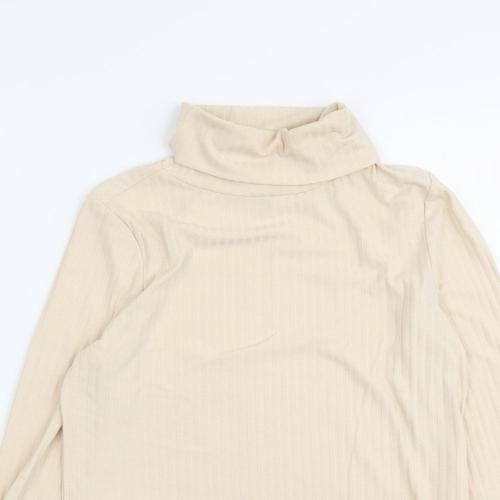 New Look Womens Beige Polyester Basic T-Shirt Size 12 Roll Neck