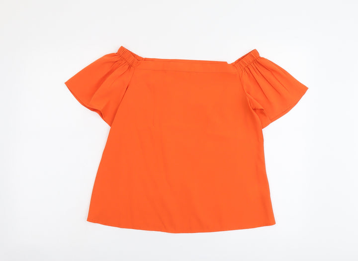 Peacocks Womens Orange Polyester Basic Blouse Size 8 Boat Neck