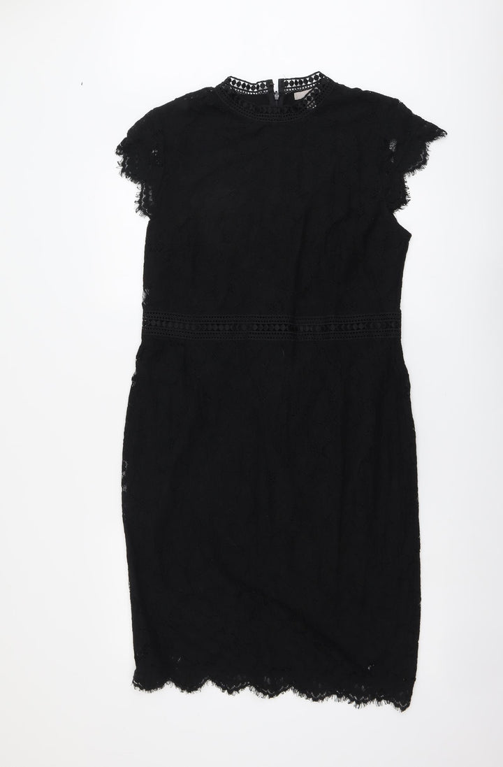 H&M Womens Black Polyamide Shift Size L Mock Neck Zip
