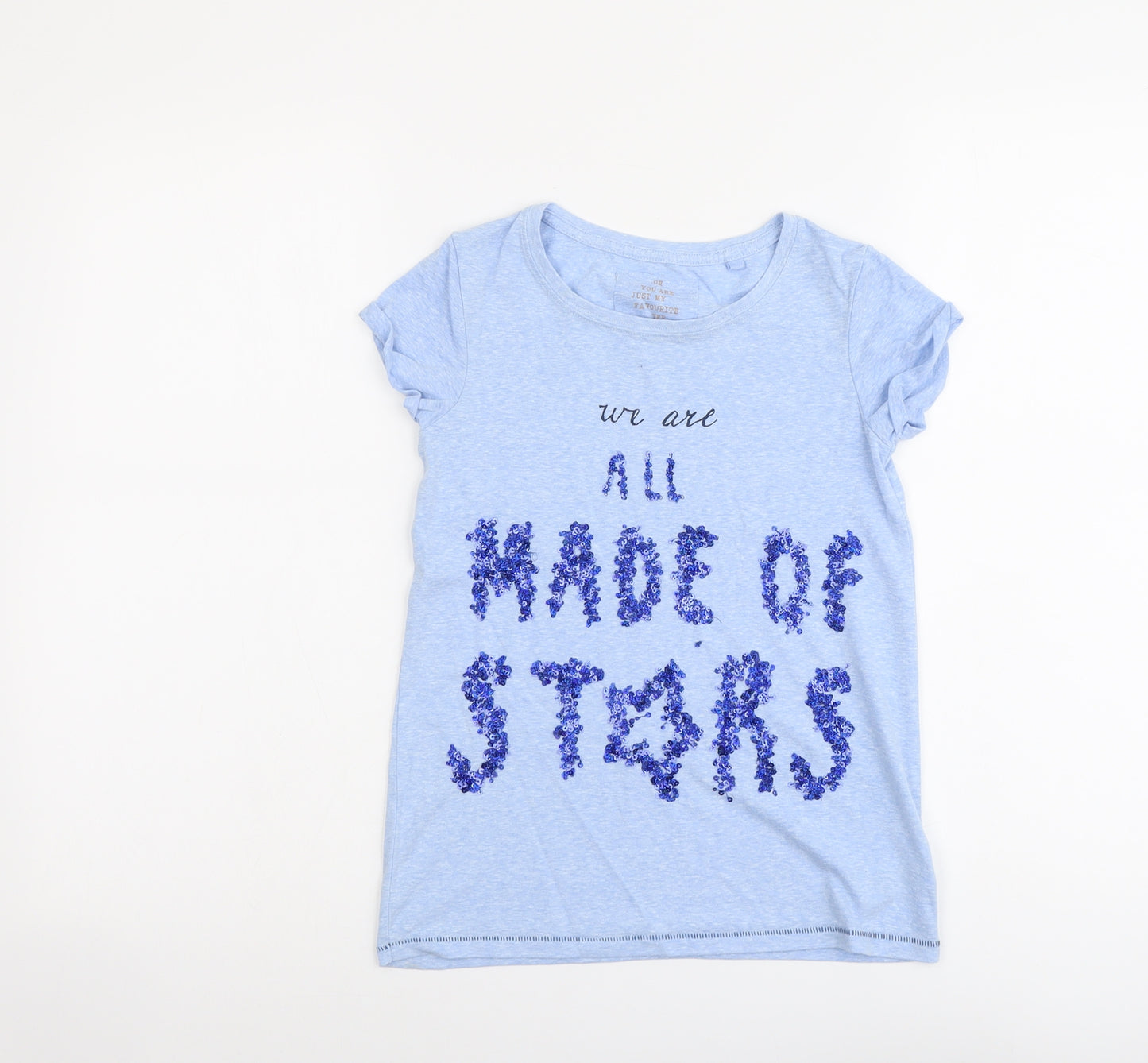 NEXT Girls Blue Cotton Basic T-Shirt Size 9 Years Round Neck Pullover - We Are All Made Of Stars