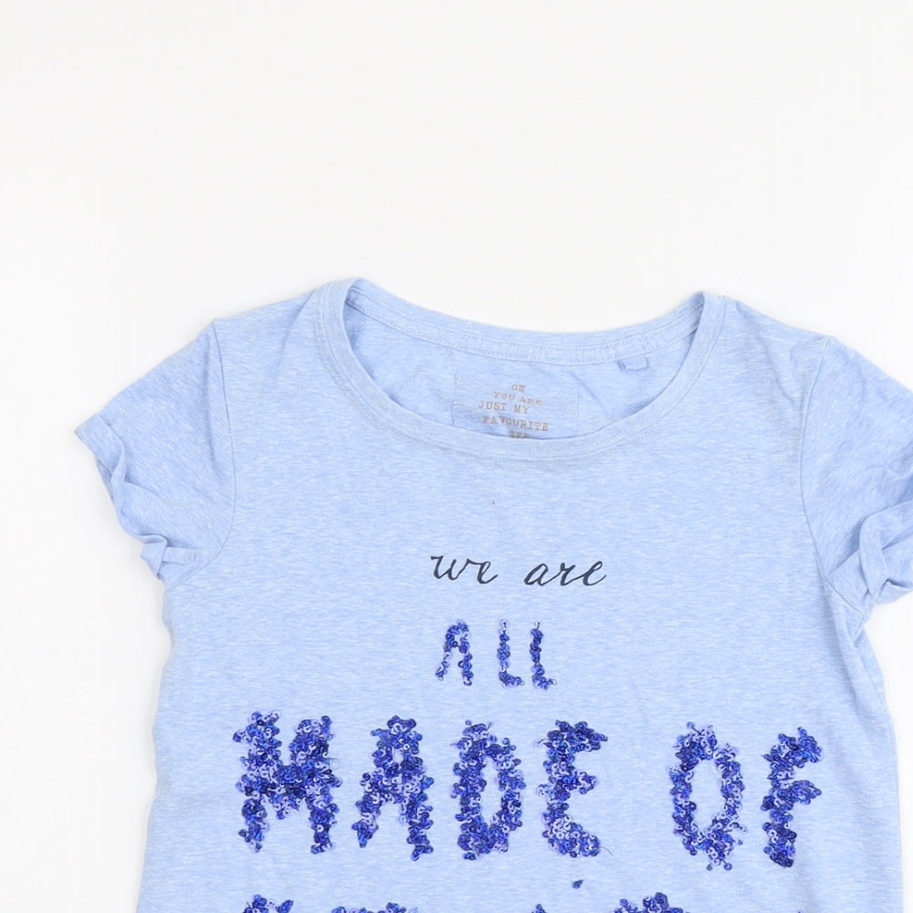 NEXT Girls Blue Cotton Basic T-Shirt Size 9 Years Round Neck Pullover - We Are All Made Of Stars