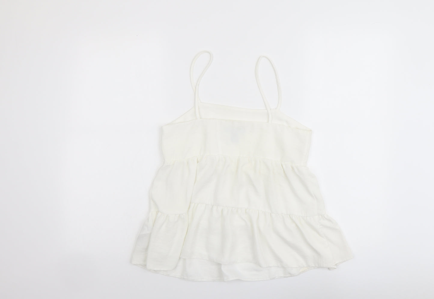 New Look Womens Ivory Polyester Basic Tank Size 8 Round Neck