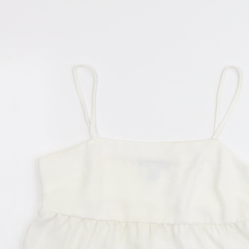 New Look Womens Ivory Polyester Basic Tank Size 8 Round Neck