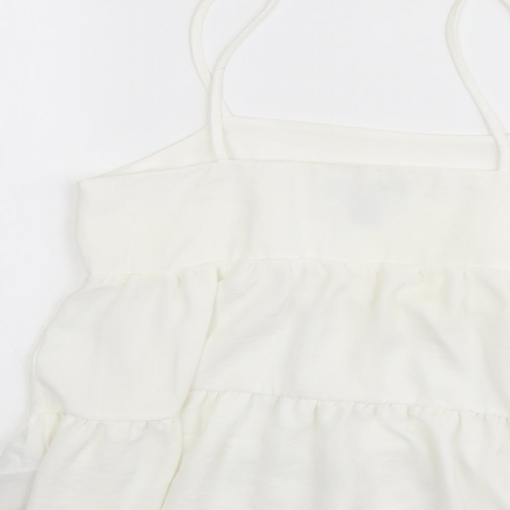 New Look Womens Ivory Polyester Basic Tank Size 8 Round Neck