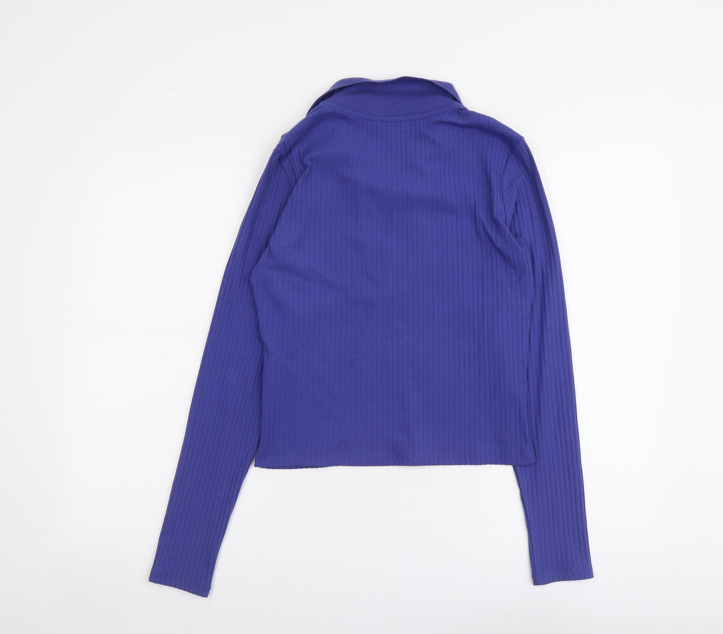 Monki Womens Blue Cotton Basic T-Shirt Size M Collared