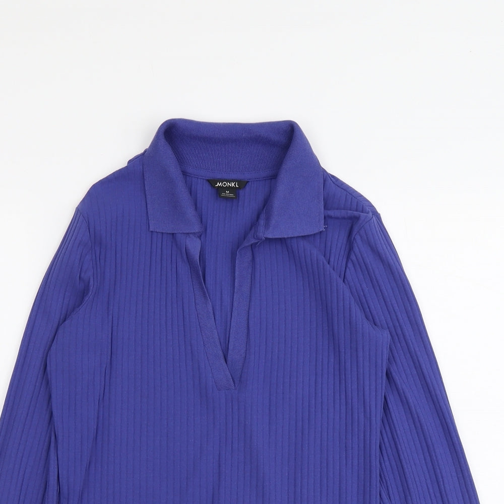 Monki Womens Blue Cotton Basic T-Shirt Size M Collared