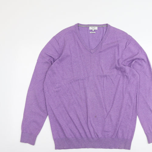 JP.Cole Mens Purple V-Neck Cotton Pullover Jumper Size L Long Sleeve
