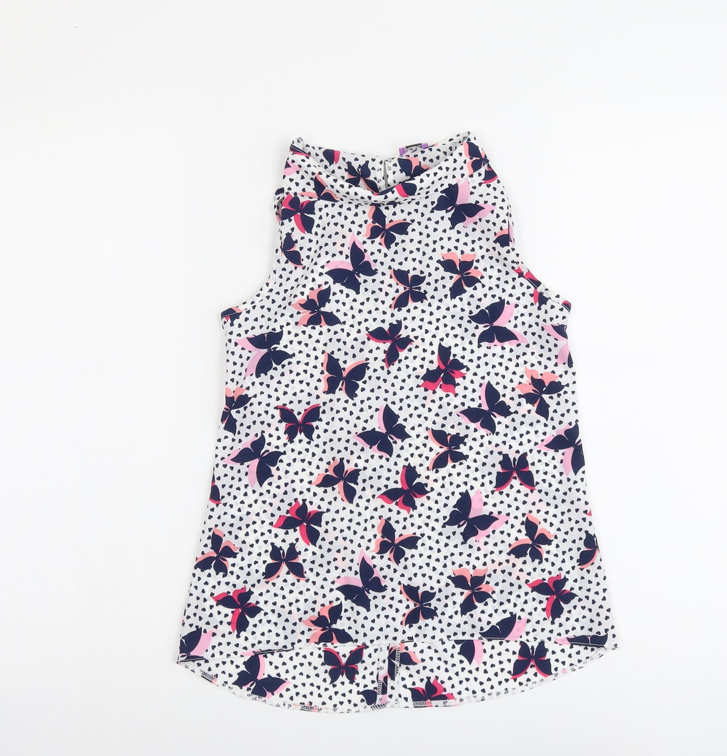 F&F Girls Multicoloured Geometric Polyester Basic Blouse Size 9-10 Years Round Neck Button - Butterfly Pattern