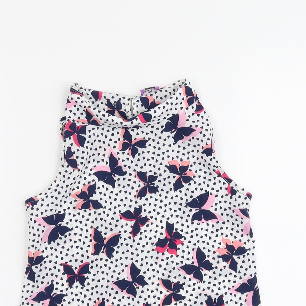 F&F Girls Multicoloured Geometric Polyester Basic Blouse Size 9-10 Years Round Neck Button - Butterfly Pattern