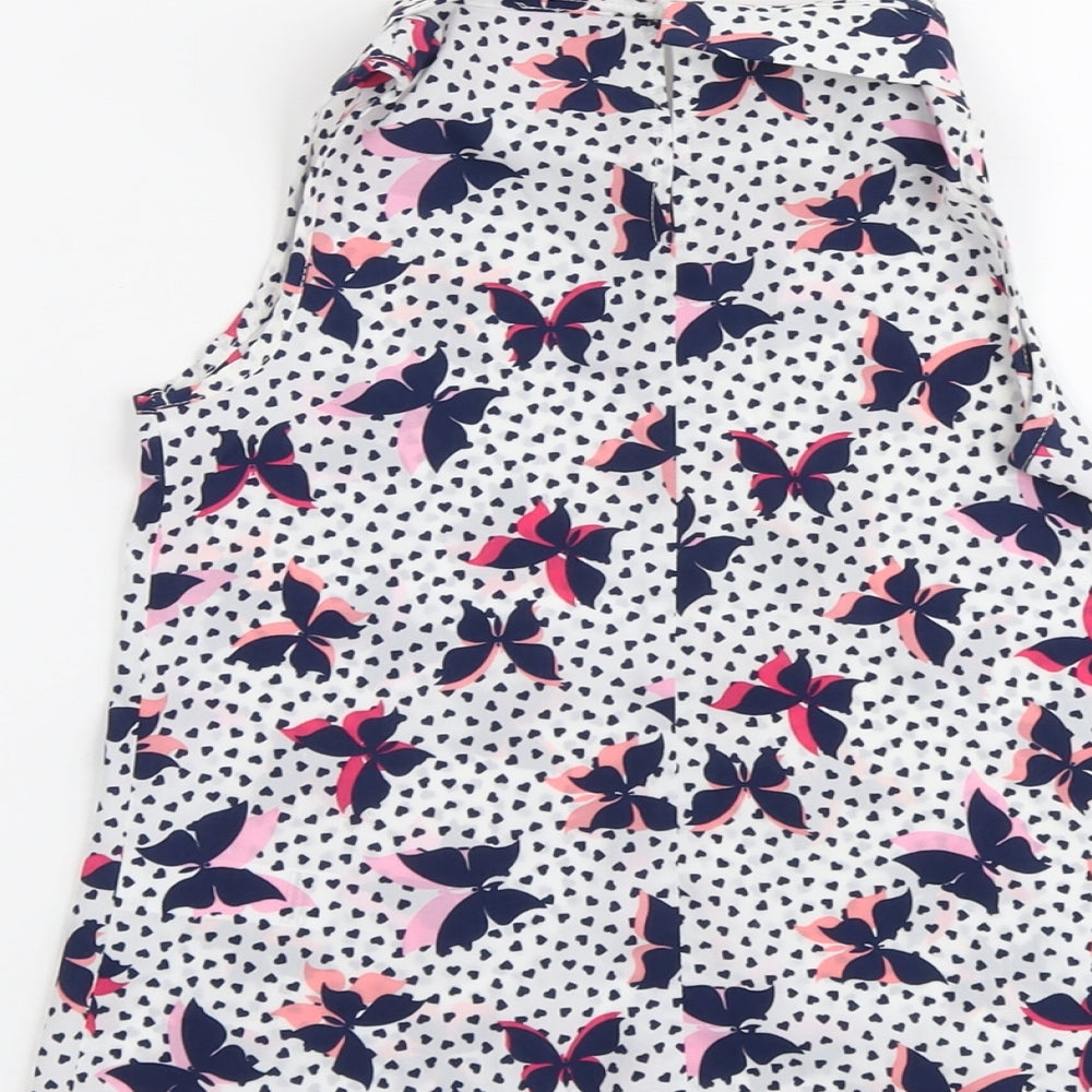 F&F Girls Multicoloured Geometric Polyester Basic Blouse Size 9-10 Years Round Neck Button - Butterfly Pattern