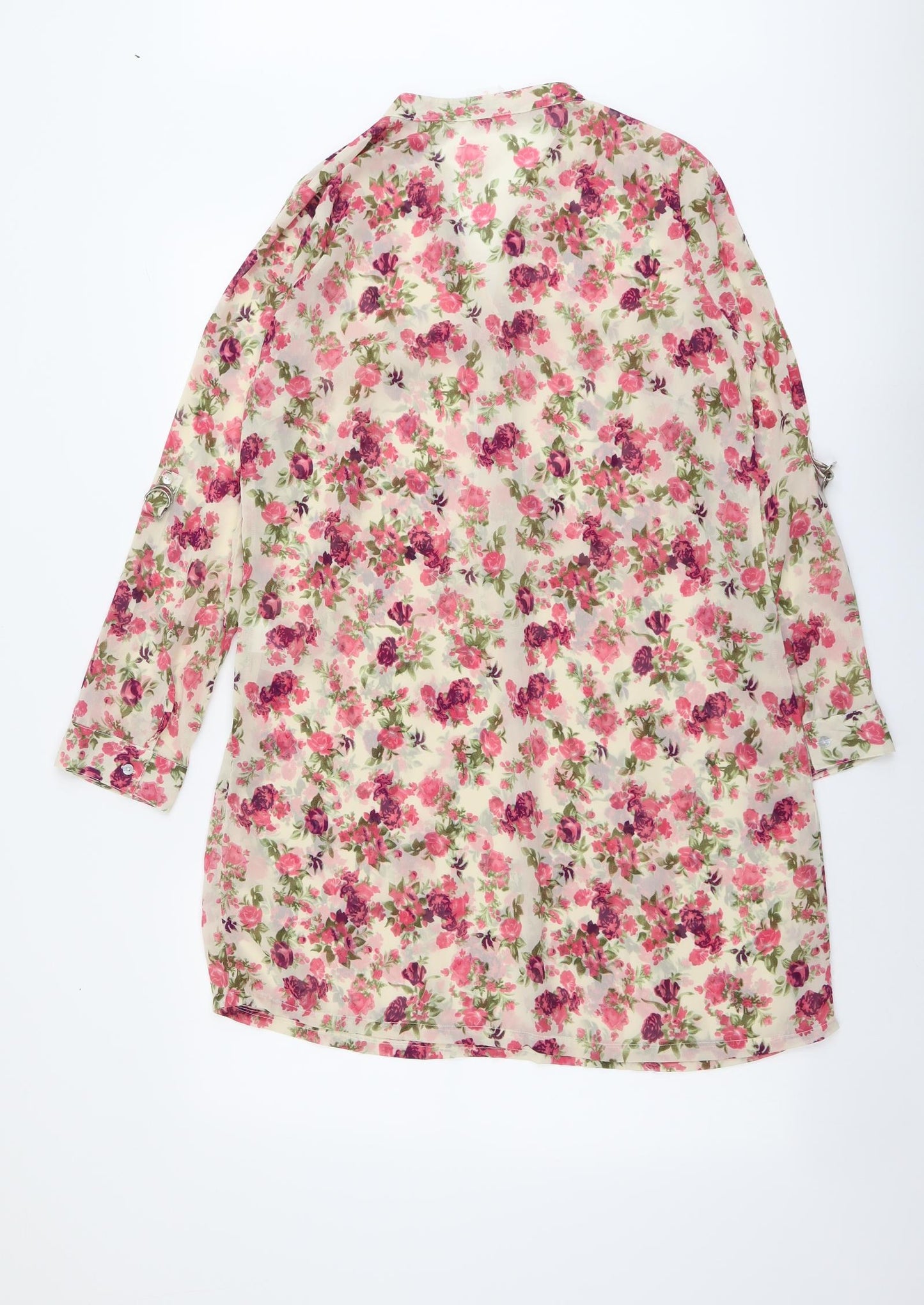 All About You Womens Multicoloured Floral Polyester Tunic Blouse Size L V-Neck