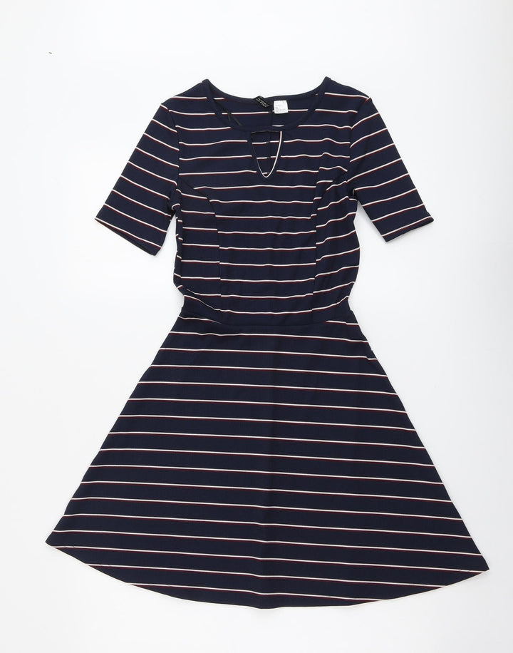 H&M Womens Blue Striped Polyester T-Shirt Dress Size 4 V-Neck Pullover