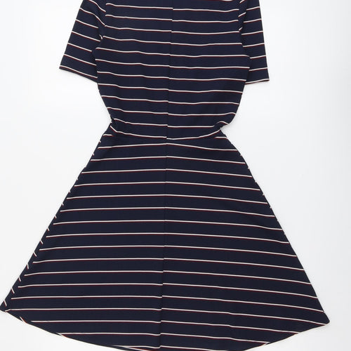 H&M Womens Blue Striped Polyester T-Shirt Dress Size 4 V-Neck Pullover