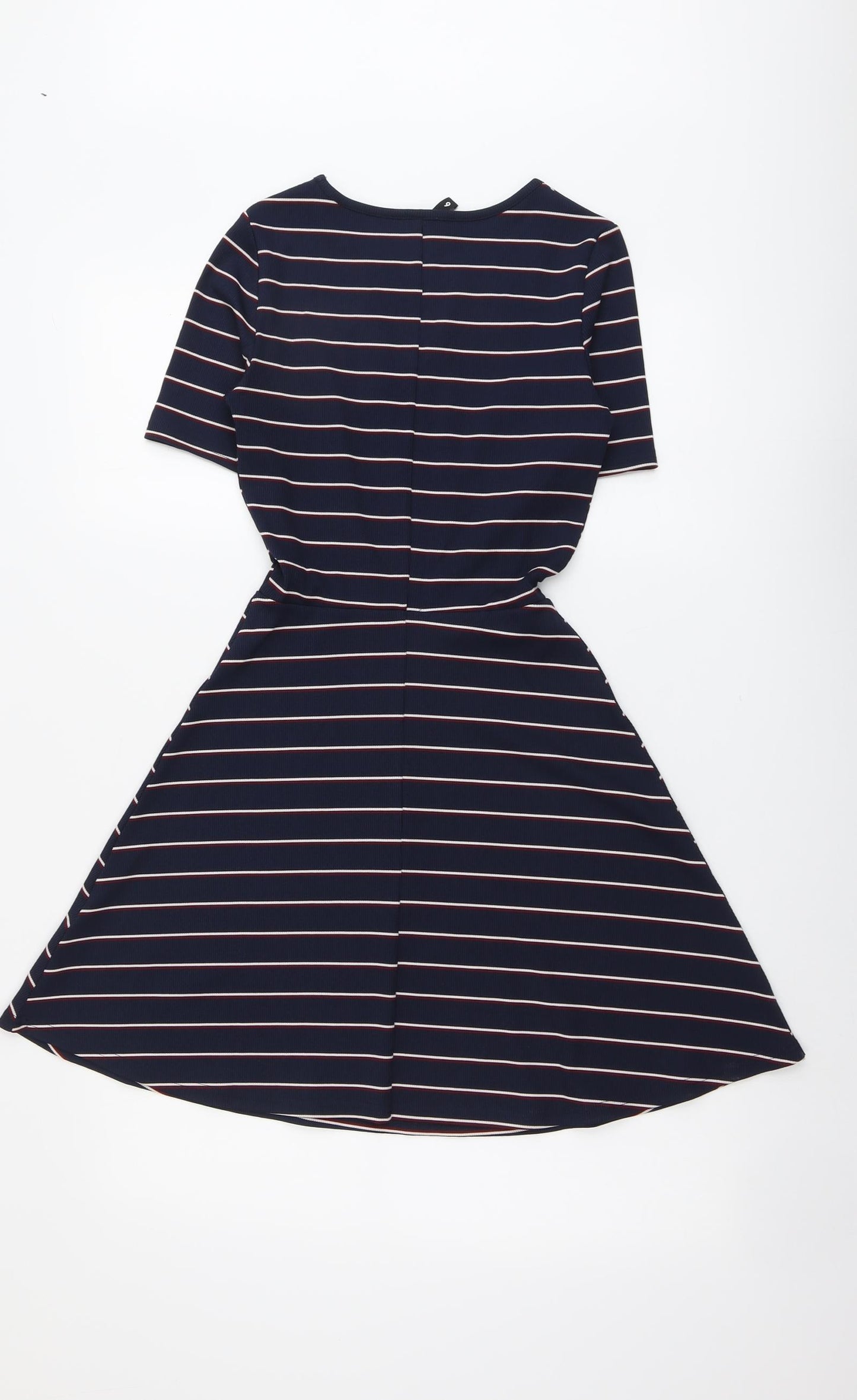 H&M Womens Blue Striped Polyester T-Shirt Dress Size 4 V-Neck Pullover