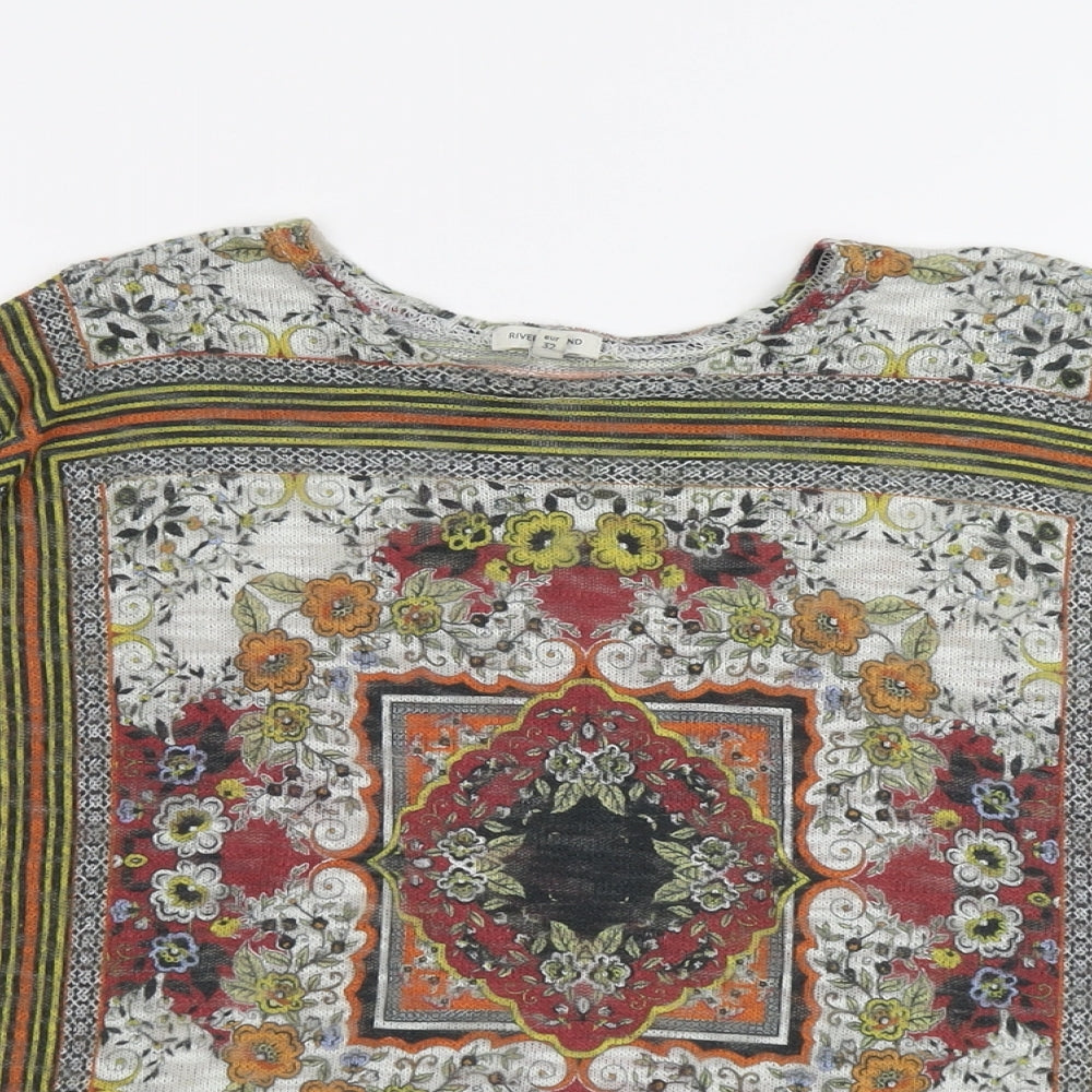 River Island Womens Multicoloured Geometric Polyester Basic Blouse Size 6 Round Neck