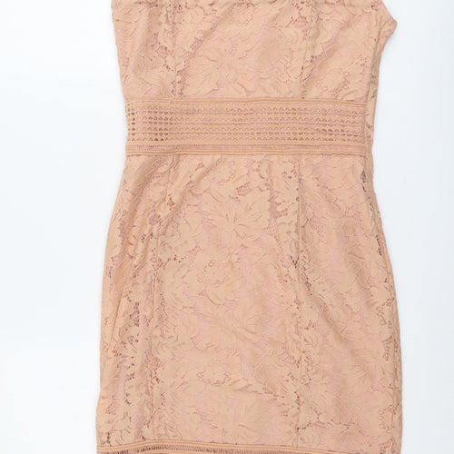 AX Paris Womens Pink Geometric Polyester Bodycon Size 10 Square Neck Zip