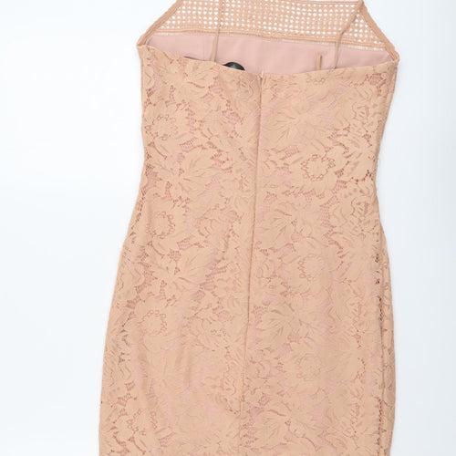 AX Paris Womens Pink Geometric Polyester Bodycon Size 10 Square Neck Zip