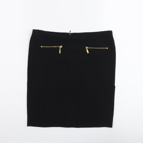Selext Womens Black Viscose Mini Skirt Size 8 Zip