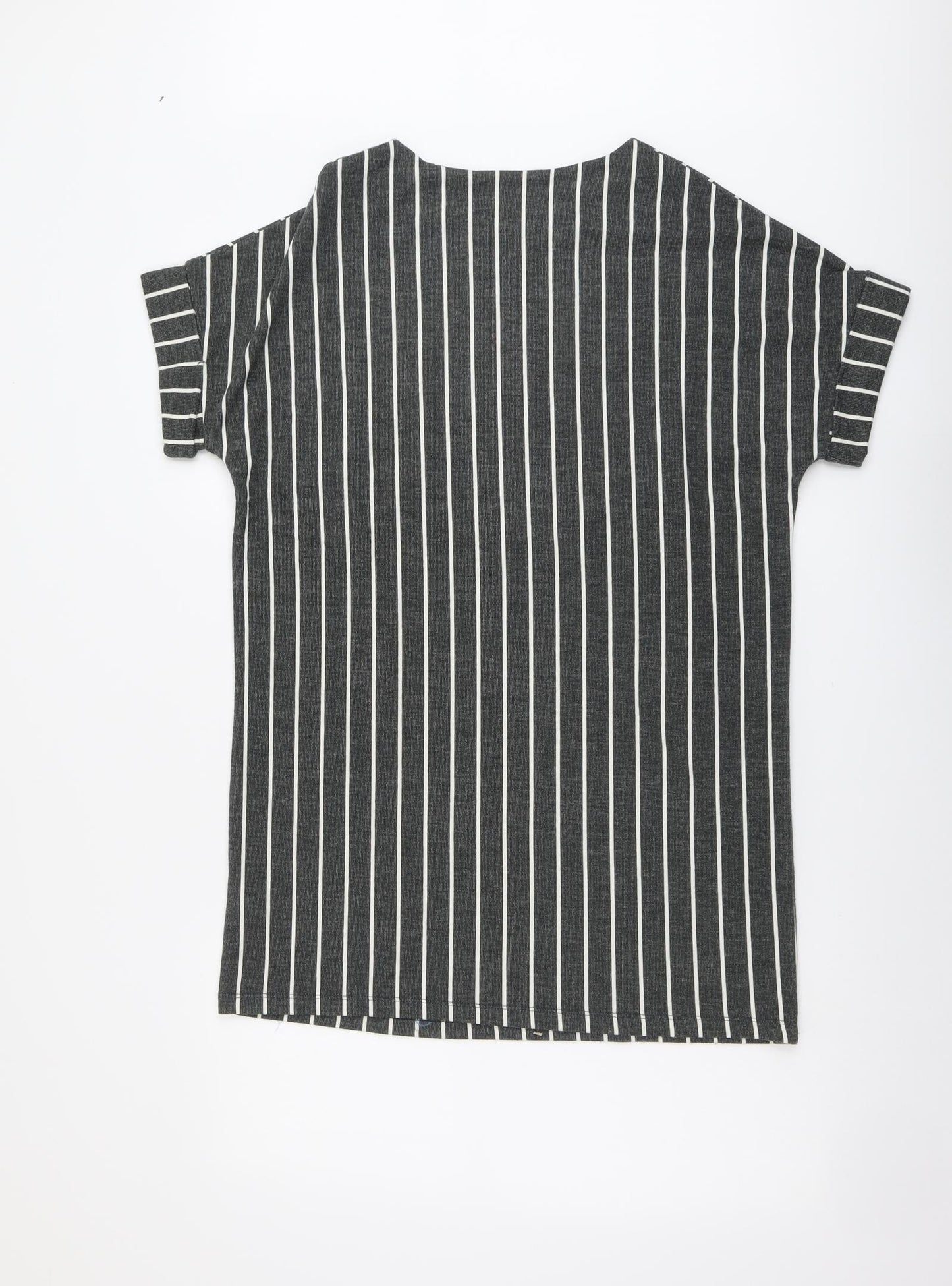 CONNEXXION Womens Grey Striped Polyester Basic T-Shirt Size M Round Neck