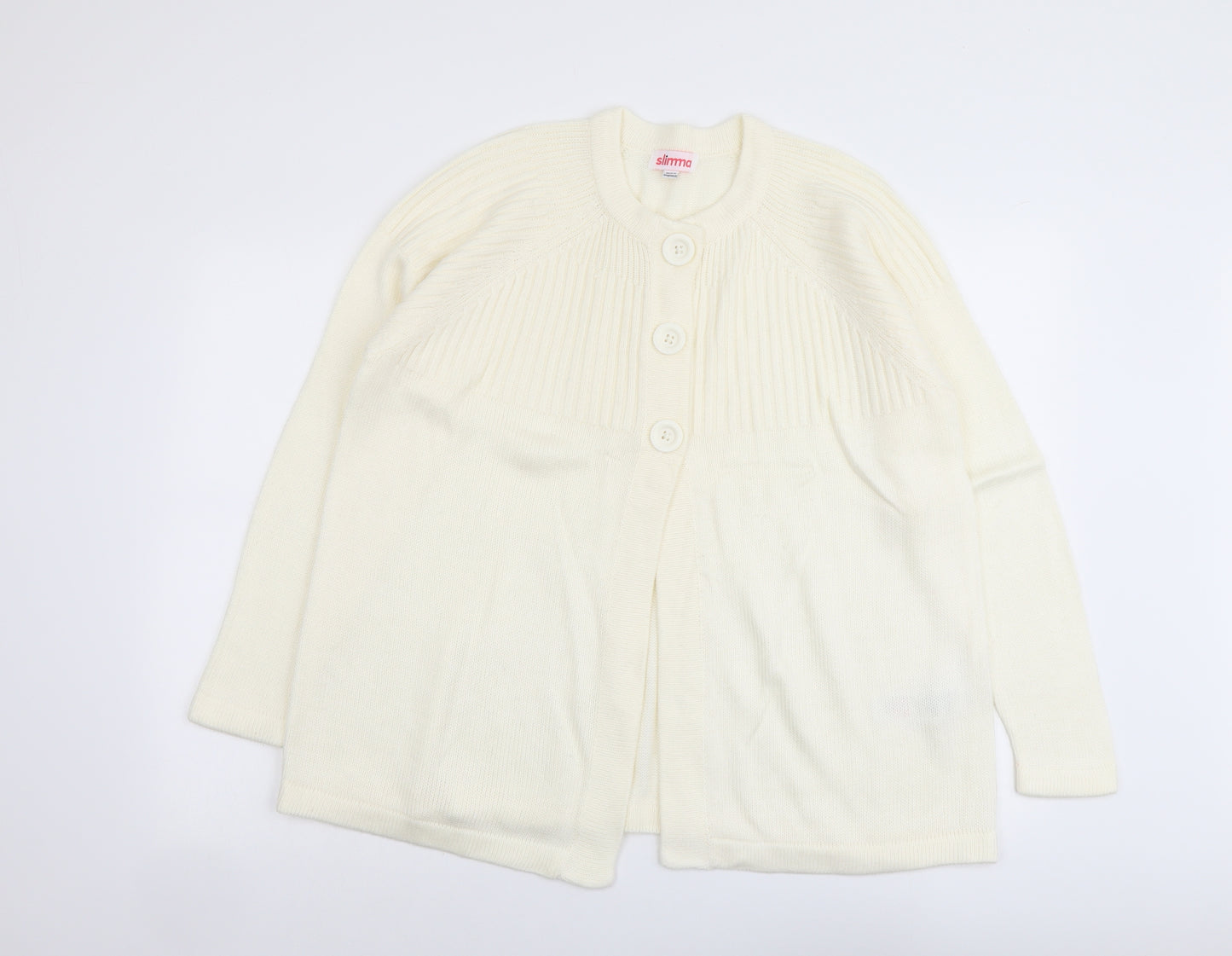 Slimma Womens Ivory Round Neck Herringbone Acrylic Cardigan Jumper Size 16