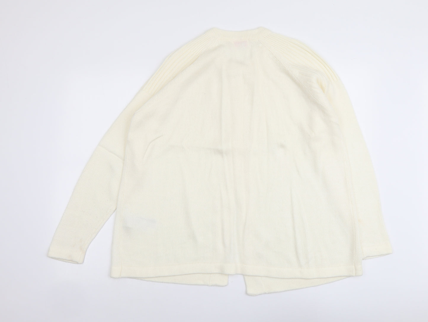 Slimma Womens Ivory Round Neck Herringbone Acrylic Cardigan Jumper Size 16