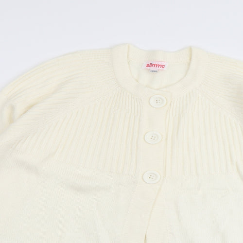 Slimma Womens Ivory Round Neck Herringbone Acrylic Cardigan Jumper Size 16