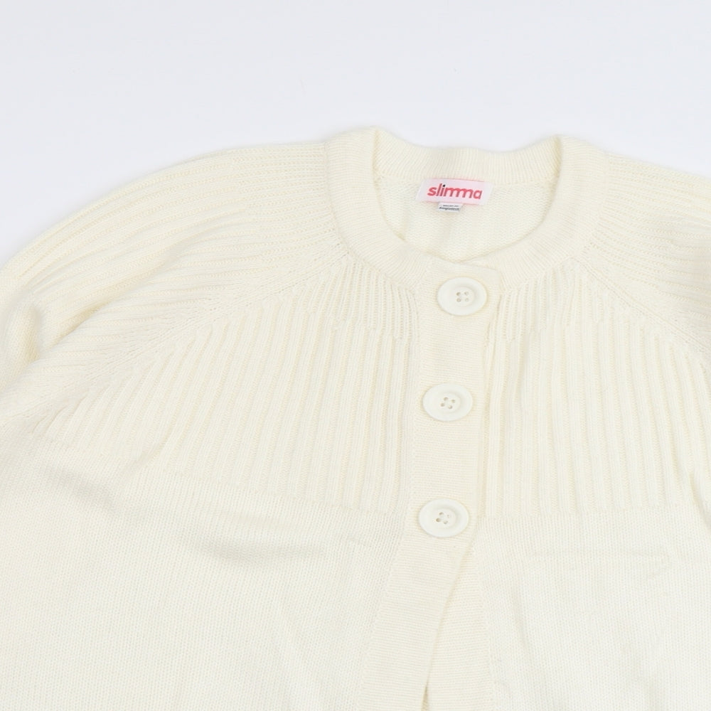 Slimma Womens Ivory Round Neck Herringbone Acrylic Cardigan Jumper Size 16