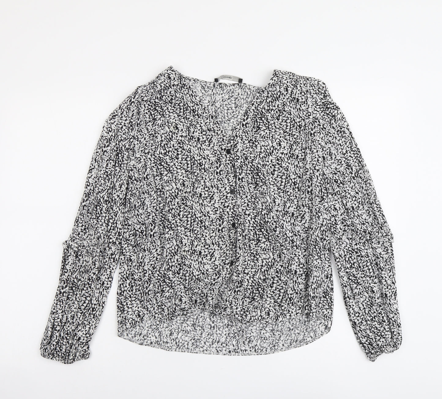 Georeg Womens Black Geometric Viscose Basic Button-Up Size 14 V-Neck